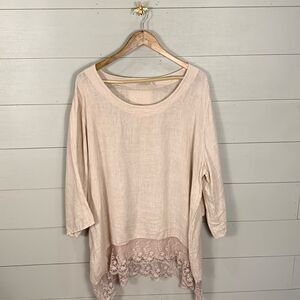 Stella Martini made in Italy 100% linen 1X feminine pink lace size 1X